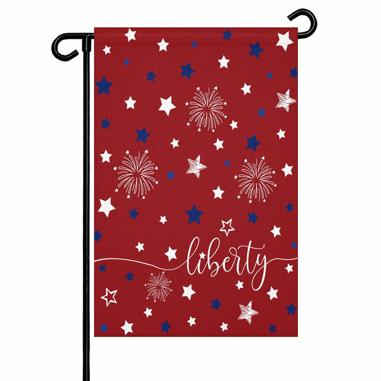 4th of July Garden Flags Patriotic Star Red White Blue Garden Flag Double Sided Welcome Flag Firework Liberty Independence Day Yard Flags for Outdoor Lawn Porch Memorial Day Holiday Decor 28x40 Inch