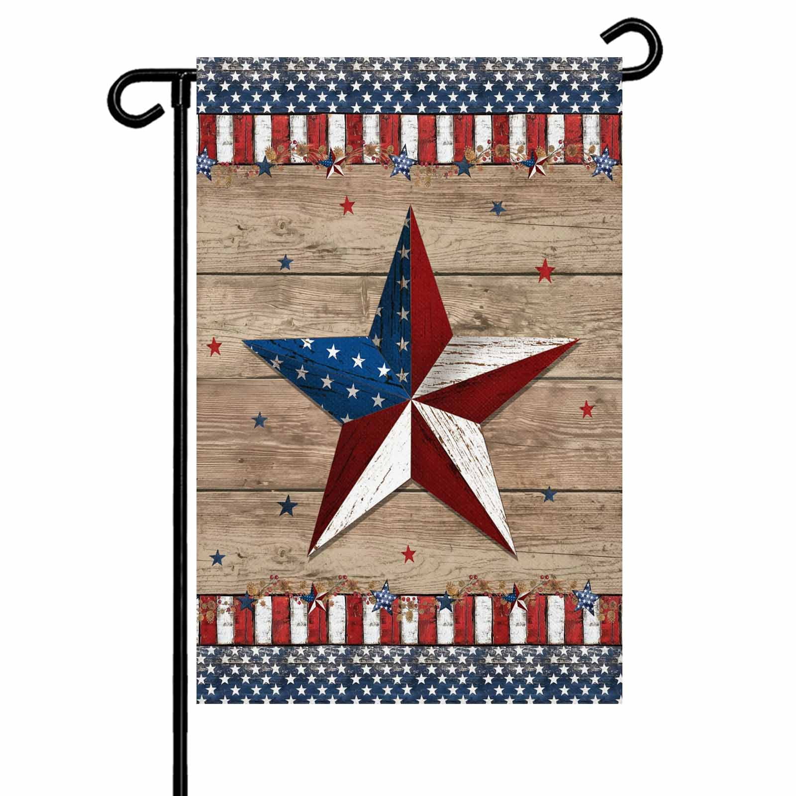 4th of July Garden Flags Patriotic Stars Garden Flag Double Sided Welcome Flag Red White and Blue Wood Grain Independence Day Yard Flags for Outdoor Lawn Porch Memorial Day Holiday Decor 28x40 Inch