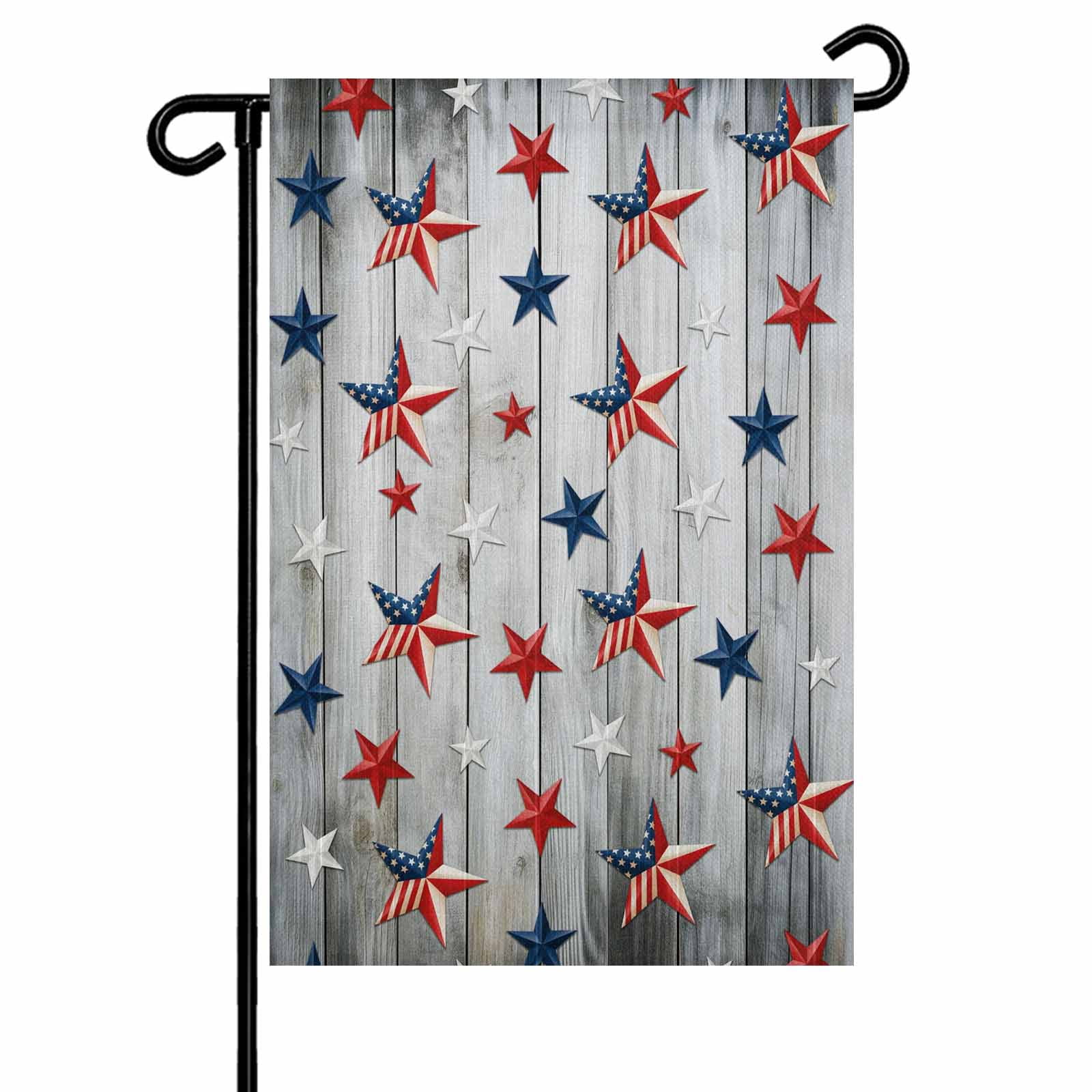 4th of July Garden Flags Patriotic Stars Stripes Garden Flag Double Sided Welcome Flag USA Flags Grey Wood Grain Independence Day Yard Flags for Outdoor Lawn Porch Memorial Day Decor 28x40 Inch