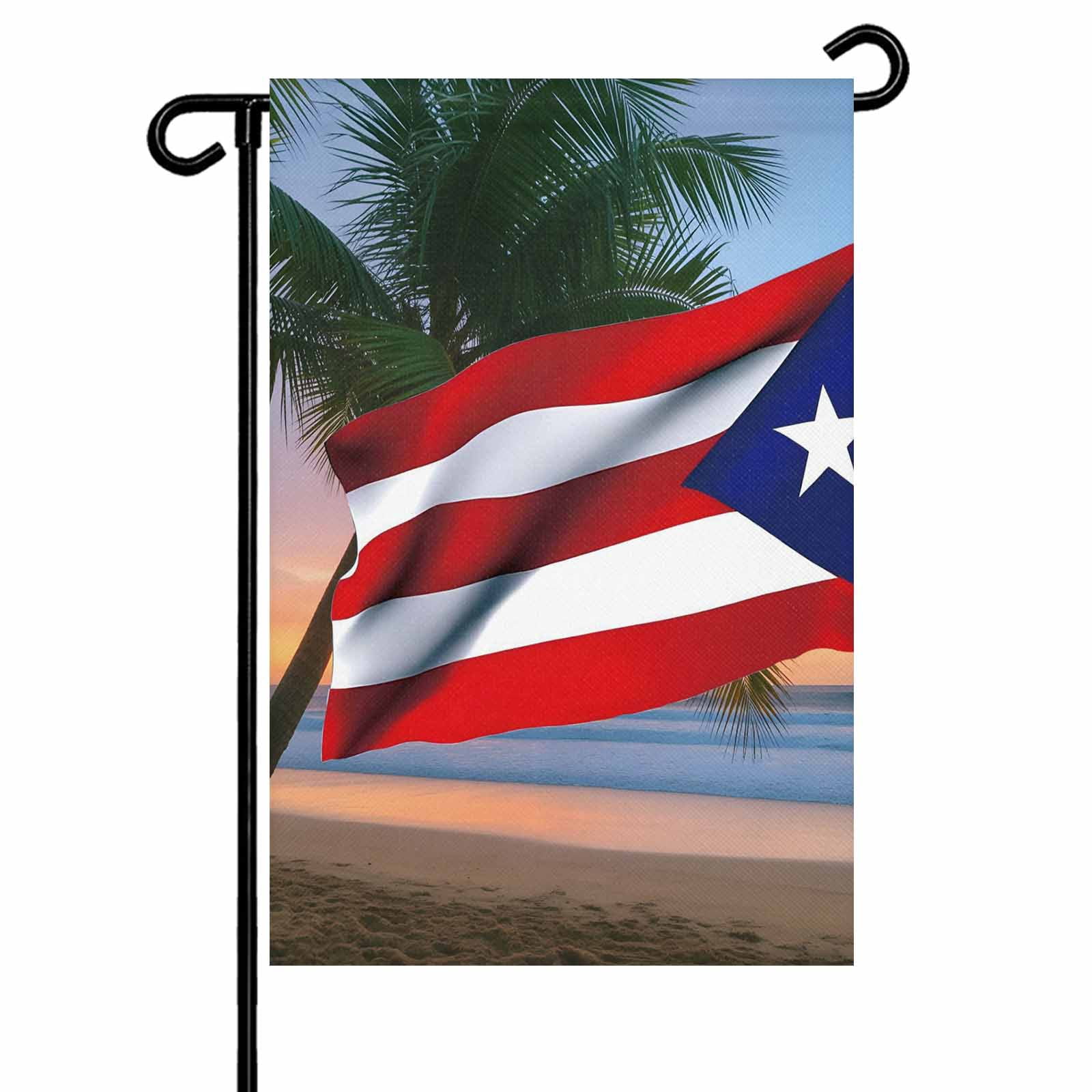 4th of July Garden Flags Puerto Rico Flag Garden Flag Double Sided Welcome Flag Beach Coco Palm Tree Independence Day Yard Flags for Outdoor Lawn Porch Memorial Day Seasonal Holiday Decor 28x40 Inch