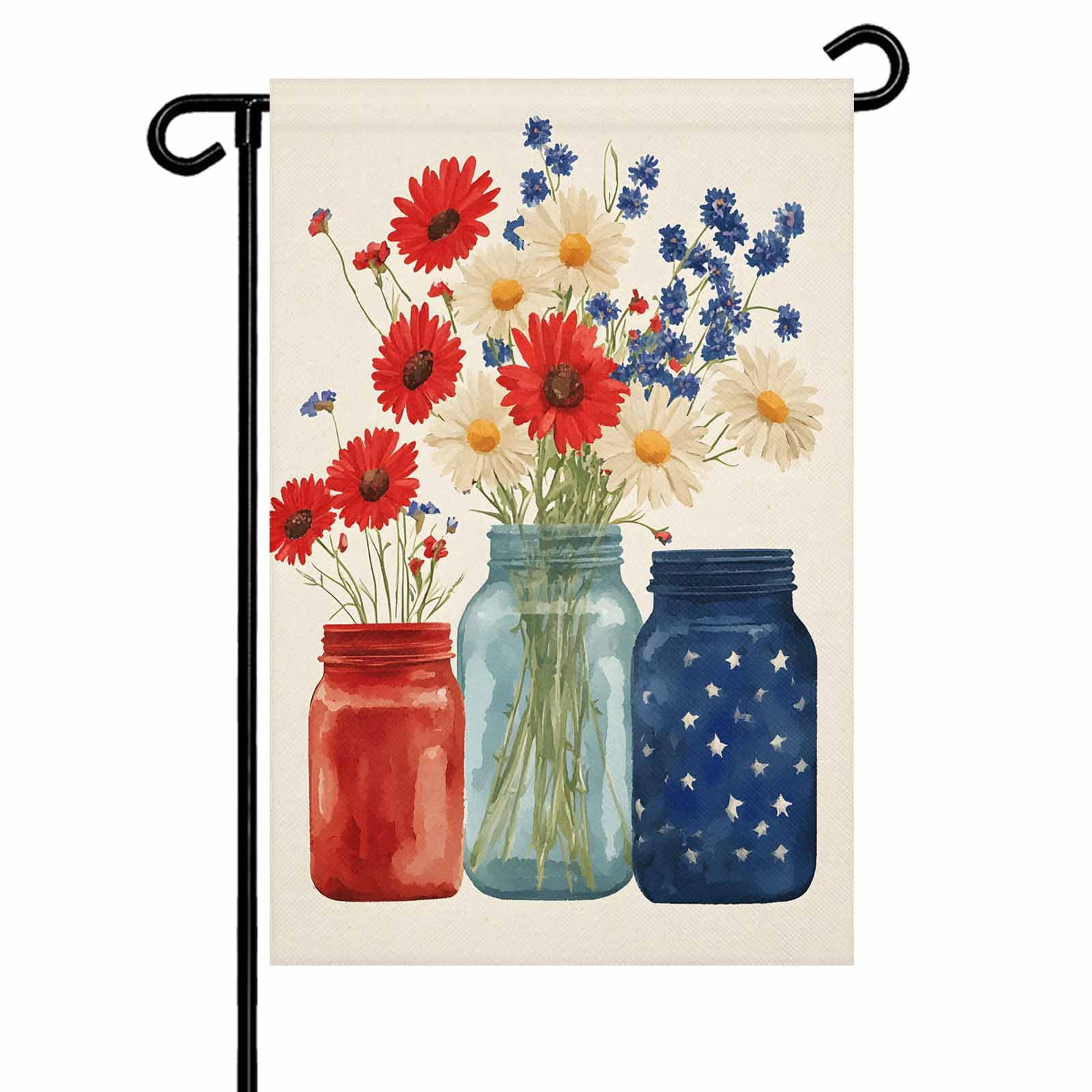 4th of July Garden Flags Red Blue Flower Vase Garden Flag Double Sided Welcome Flag Patriotic Independence Day Yard Flags for Outdoor Lawn Porch Memorial Day Seasonal Holiday Decor 28x40 Inch