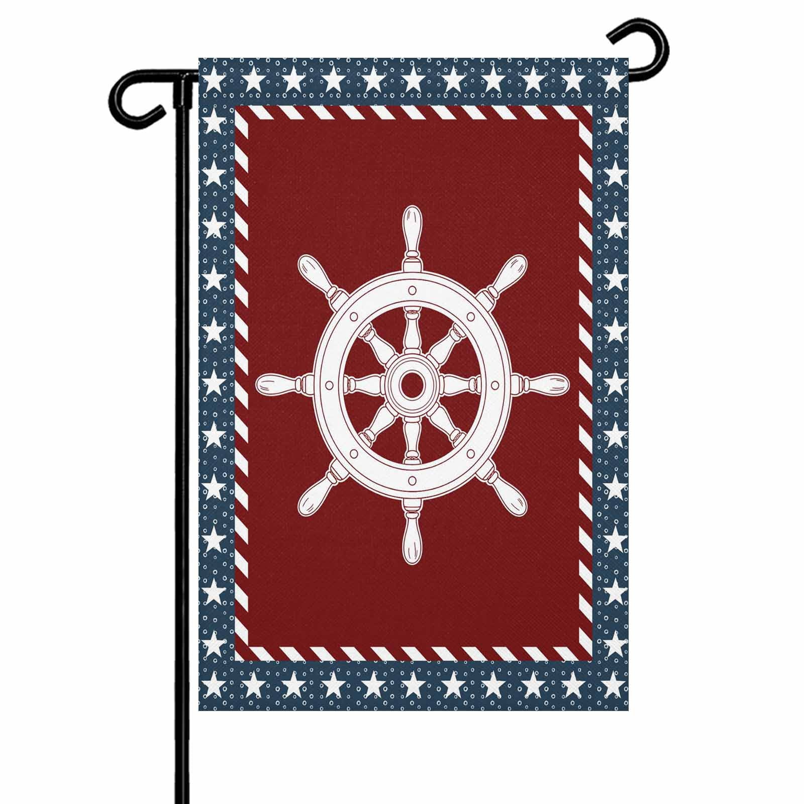 4th of July Garden Flags Red White Blue Star Stripes Garden Flag Double Sided Welcome Flag Ocean Rudder Independence Day Yard Flags for Outdoor Lawn Porch Memorial Day Holiday Decor 28x40 Inch