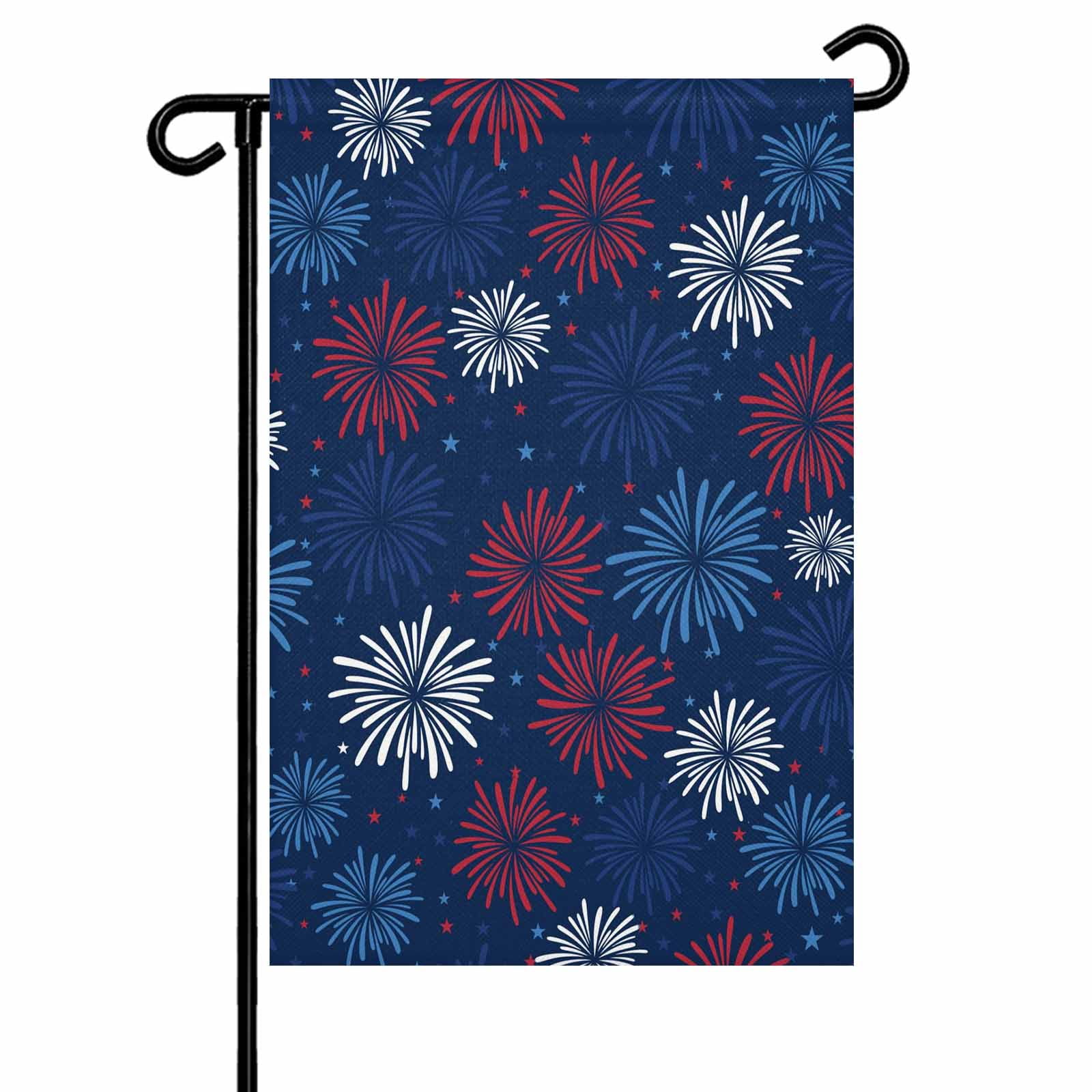 4th of July Garden Flags Red White and Blue Stars Fireworks Garden Flag Double Sided Welcome Flag USA Flag Independence Day Yard Flags for Outdoor Lawn Porch Memorial Day Holiday Decor 28x40 Inch