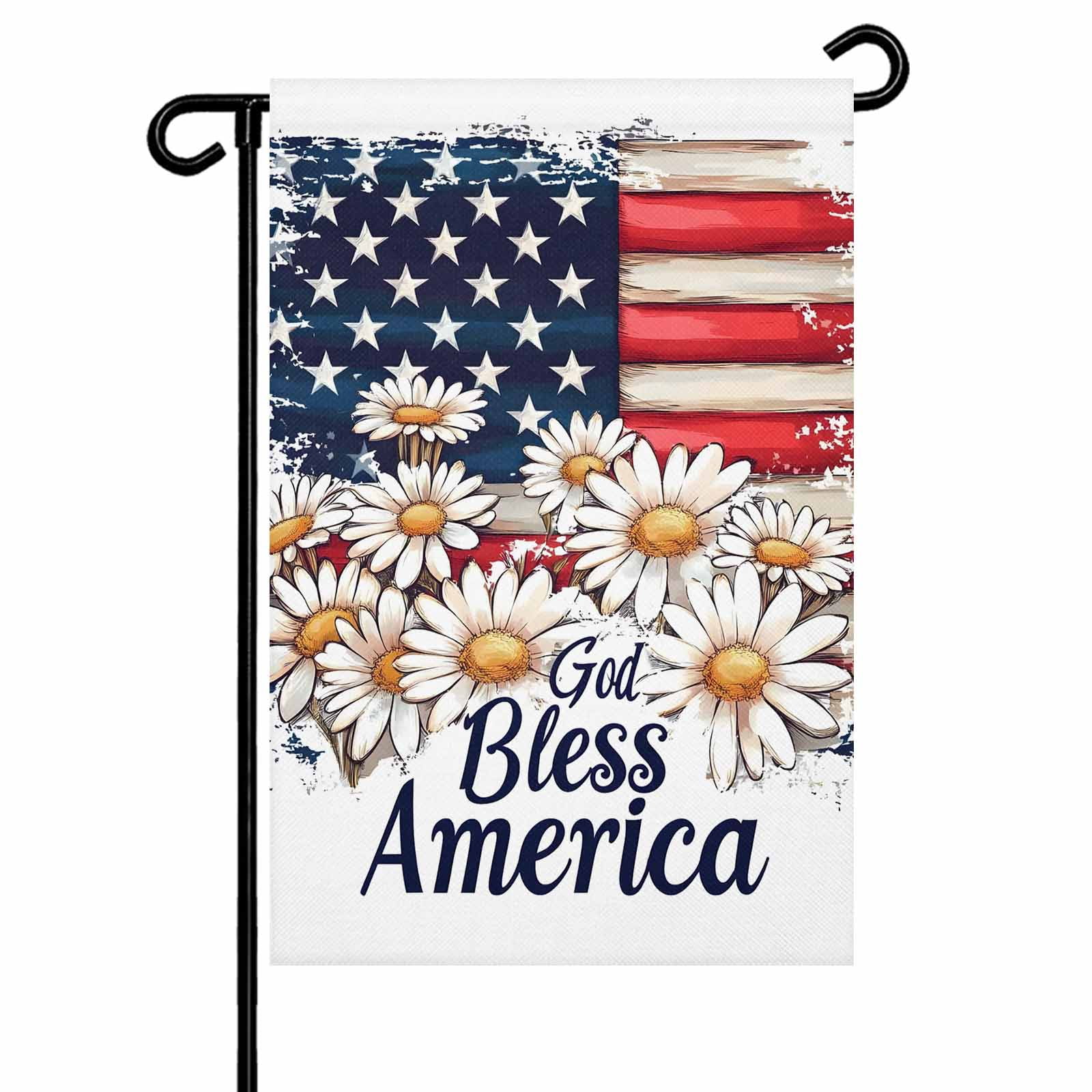 4th of July Garden Flags Retro Patriotic USA Flag Garden Flag Double Sided Welcome Flag Daisy Floral Independence Day Yard Flags for Outdoor Lawn Porch Memorial Day Seasonal Holiday Decor 28x40 Inch