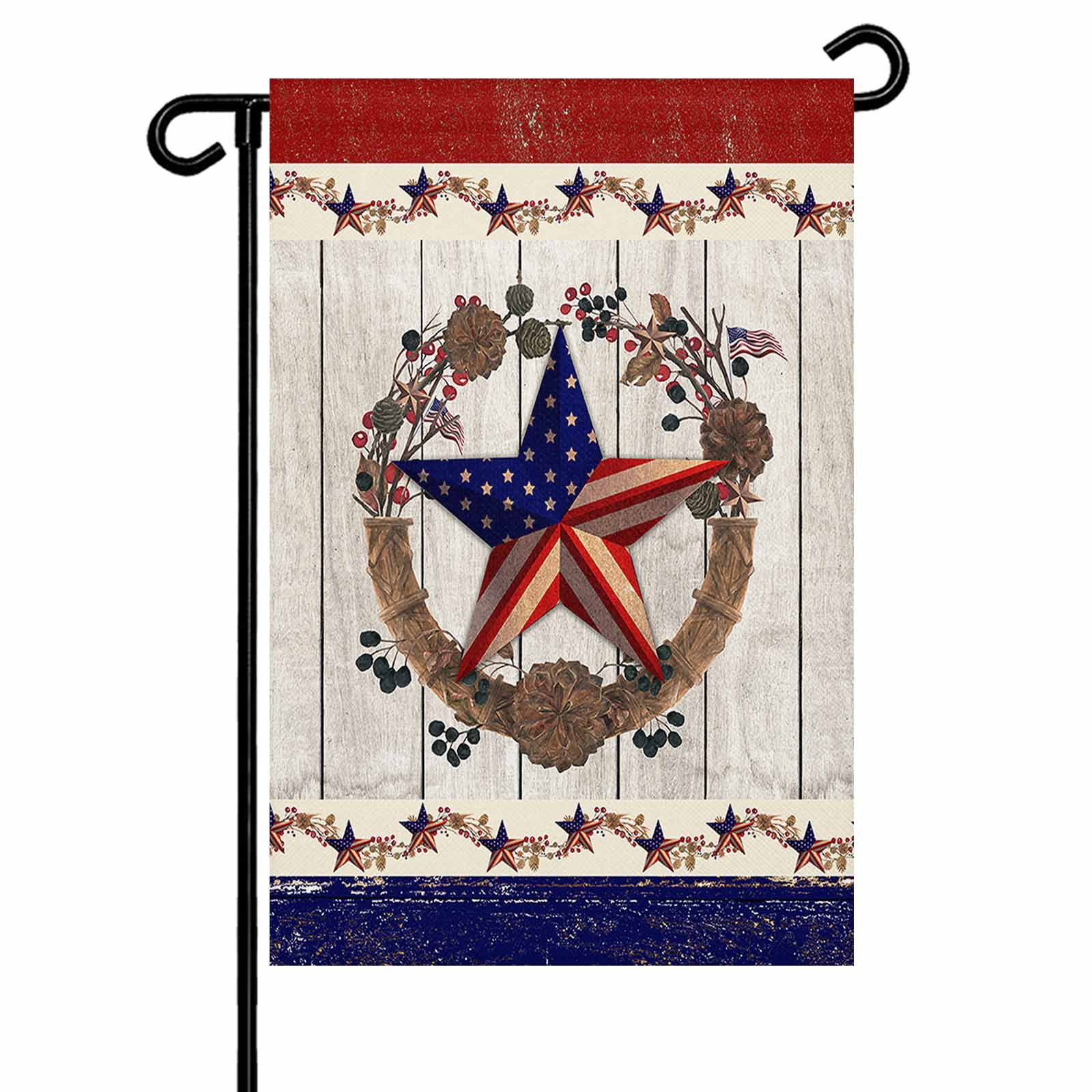 4th of July Garden Flags Texas Stars Wreath Garden Flag Double Sided Welcome Flag Patriotic Star on Rustic Wood Independence Day Yard Flags for Outdoor Lawn Porch Memorial Day Decor 28x40 Inch