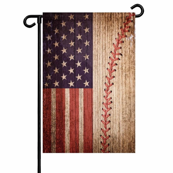 4th of July Garden Flags USA Flag Baseball Garden Flag Double Sided Welcome Flag Retro Stars Red White Blue Stripes Independence Day Yard Flags for Outdoor Lawn Porch Memorial Day Decor 12x18 Inch