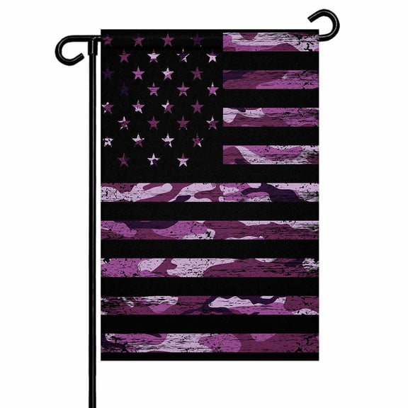 4th of July Garden Flags Vintage American Flag Garden Flag Double Sided Welcome Flag Old Retro Purple Camouflage Independence Day Yard Flags for Outdoor Lawn Porch Memorial Day Decor 12x18 Inch