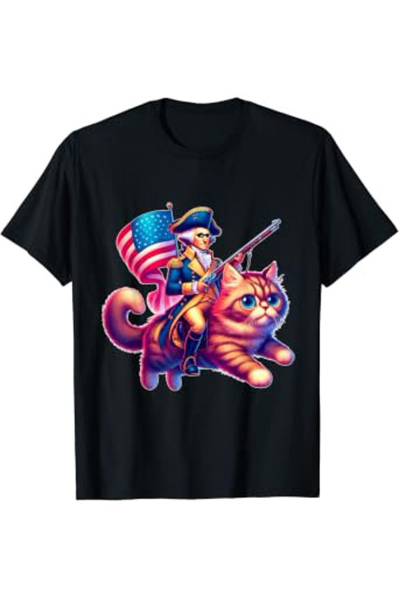 4th July George Washington Riding Cat T-Shirt