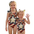 thumbnail image 1 of 4th of July Girls One Piece Swimsuits Size 6-7 Swim Bikini Sets Patriotic American Flag Stars Striped Summer Flutter Sleeve Beach Vacation Freedom Cute Bathing Suit Deep Red 5-6 Years, 1 of 7