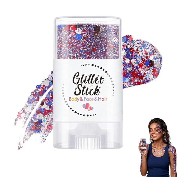 4th of July Glitter Stick, Patriotic Glitter Stick - Red White Blue Waterproof Sparkle Gel for Body, Hair & Face, Independence Day, Sports Games, World Cup Festival Makeup Accessory