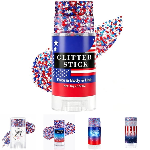 4th of July Glitter Stick, Patriotic Red White and Blue Face Hair Body Glitter Stick, 250th Birthday USA Flag Makeup, 4th of July Outfits Accessories for Kidults Teen Women Men, Memorial Day Decor(C)