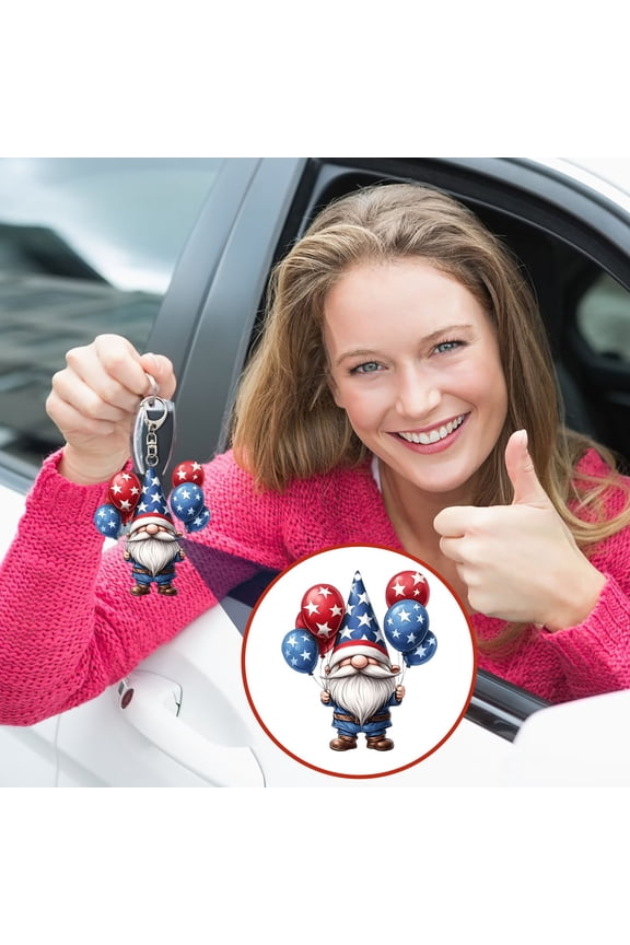 4th of July Gnome Keychain Flat Patriotic Gnome Keychains Flat Independence Day Dwarfs 2D Flat Acrylic Car Pendant Decoration Holiday Backpack Car Keys Keyring Ornaments