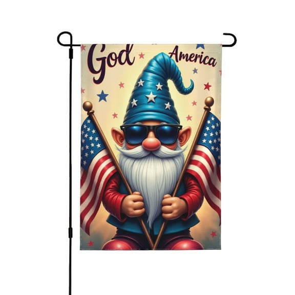 4th Of July Gnome Small Garden Flag Independence Day Memorial Day Red And Blue Patriotic God Bless American Star And Strip Floral Welcome Garden Flag 12.5x18 Inch Double Sided Outdoor Flag
