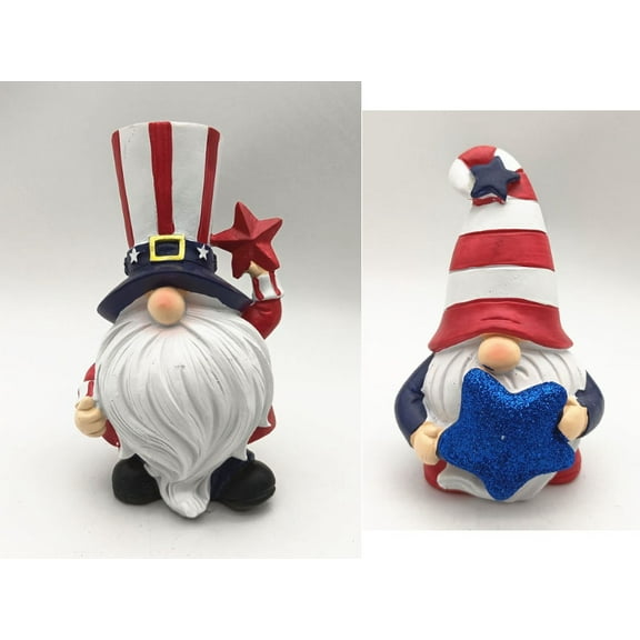 4th of July Gnomes - Set of 2 Resin Swedish Patriotic Gnomes with American Flag and Stars - 4th of July Decorations for Home - Collectible Figurines for Independence Day (4th of July)