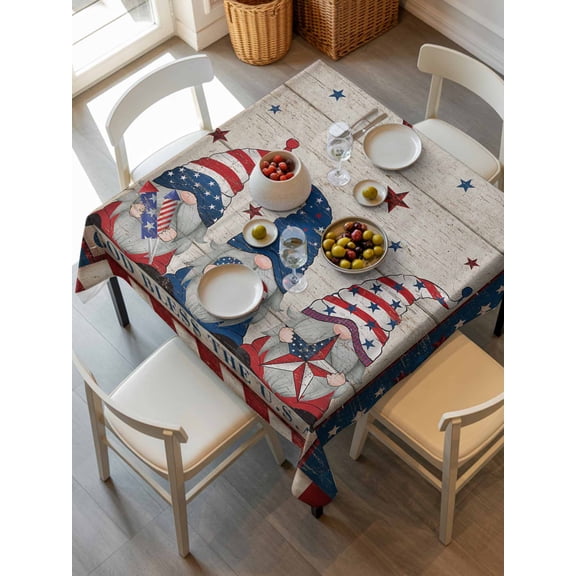 4th of July Gnomes Tablecloth Square Table Cloth 54x54, Waterproof Tablecloth Outdoor Table Cloth, Independence Day Dwarf American Flag Star Washable Table Cover for Kitchen Dinning Party