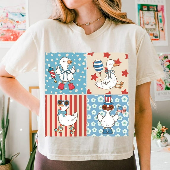4th of July Goose T-shirt, Patriotic Goose Shirt, America Coquette Shirt, Memorial Day Shirt, Funny USA Shirt, Retro Checkered, Funny Goose Shirt TH140544