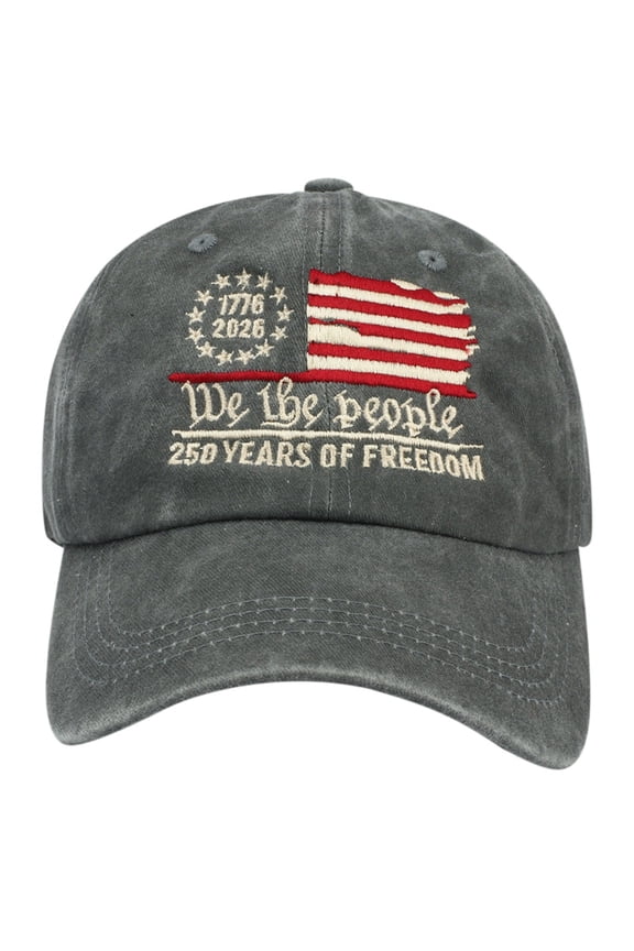 4th of July Graphic Baseball Caps Patriotic 250th Anniversary Embroidered Baseball Cap Classic Anniversary Design Adjustable Snapback Hat Grey One Size