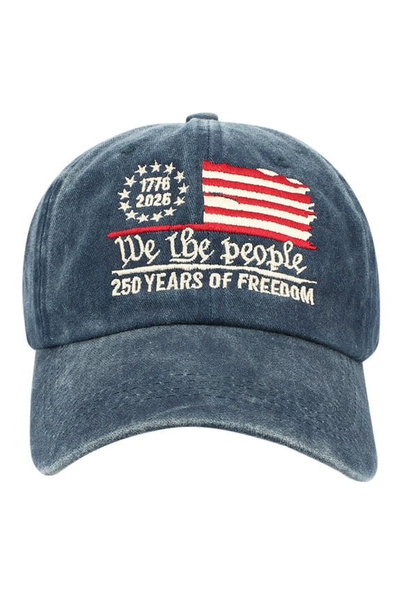 4th of July Graphic Baseball Caps Patriotic 250th Anniversary Embroidered Baseball Cap Classic Anniversary Design Adjustable Snapback Hat Navy One Size