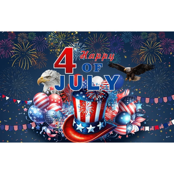 4th of July Greeting Card Patriotic Design with Fireworks, Eagles, and Festive Balloons Blank Inside for Personal Messages Perfect for Independence Day Celebrations
