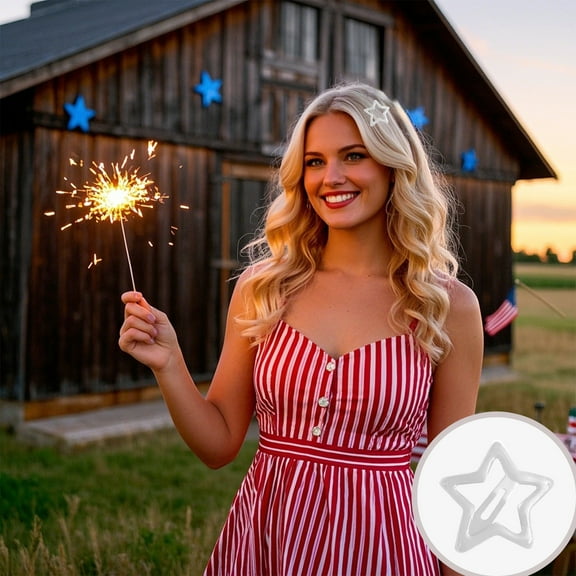 4th of July Hair Accessories Independence Day Flag Tricolor Flag Dopamine Pentagram Drip Oil Hair Clips Female Side Bangs Clip Hairpin Broken Hair Clip Small Card White