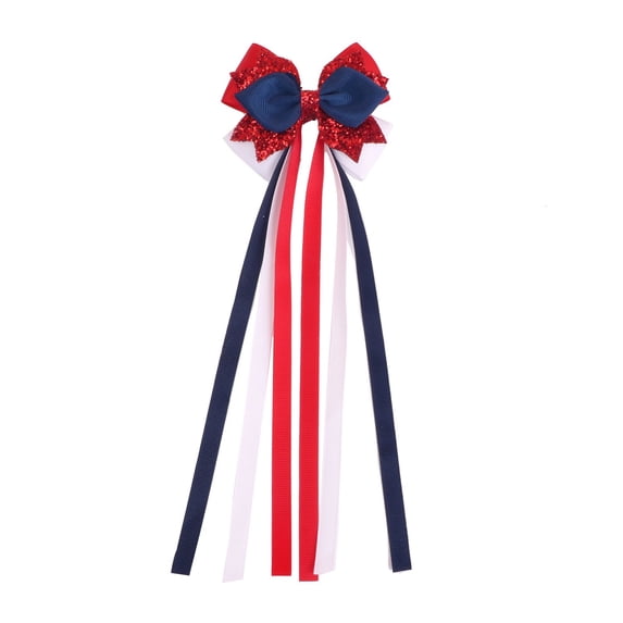 4th of July Hair Bow Clips with Long Tails, Independence Day Handmade Hair Clips, Patriotic Red White Blue Cheer Barrettes Hair Pins, Holiday Hair Accessories for Girls, Style D
