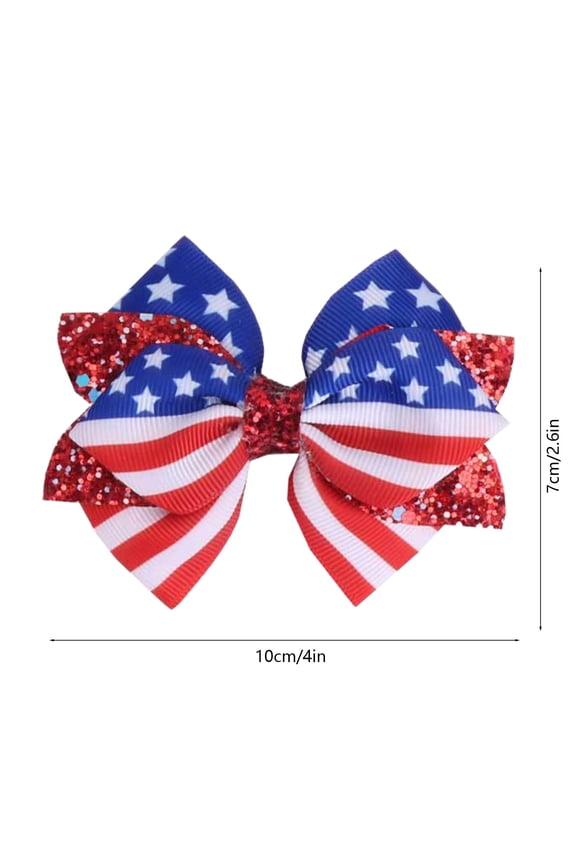 4th of July Hair Bows for Girls Set of 4 - Patriotic Hair Clips with Glitter & Rhinestone， American Flag Star Alligator Barrettes for Independence Day Party & Parade Wear(MulticolorD)