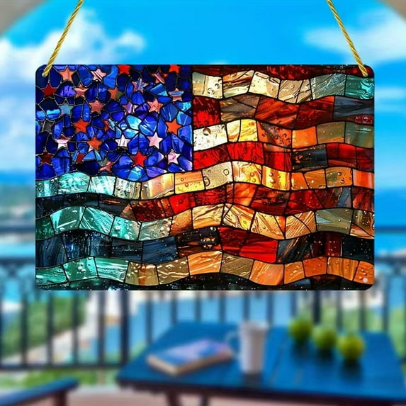 4th of July Hanging Door Sign Acrylic Americana Heart Welcome Sign, Patriotic Front Door & Wall Decor, Independence Day & Memorial Day Porch, Garden, Yard Decorations Clearance