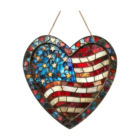 4th of July Hanging Door Sign Wooden Double Sided Patriotic Door Hanger Fourth of July Patriotic Stars USA Stars Porch Signs Independence Day Wall Hanging Memorial Day Hanger Acrylic 2D