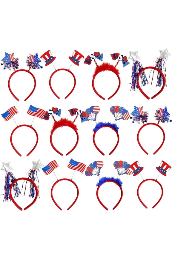 4th of July Headband 12pcs 250th Anniversary Patriotic Headbands Uncle Sam Hat USA Flag Headbands for Independence Day Party Favors Fourth of July Decorations Party Accessories