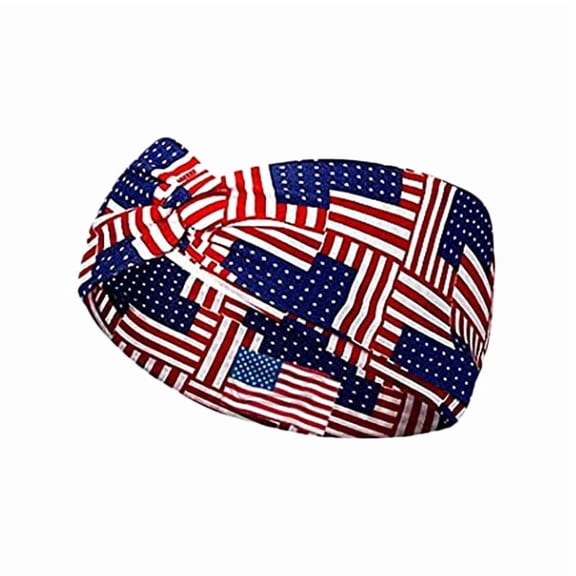 4th of July Headbands USA Patriotic American Flag Hairbands Wide Knotted Turban Head Bands Non Slip Red White Blue Bandana Stars Stripes Independence Day Hair Accessories for Women 4Pcs