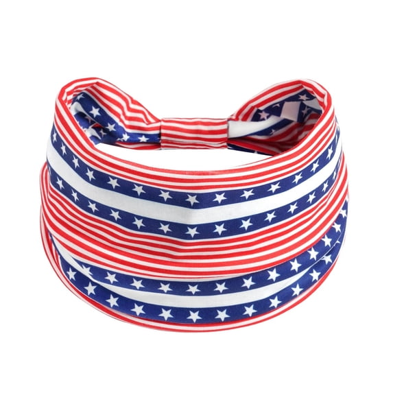 4th of July Headbands for Women - Wide Knotted Turban Patriotic Headbands with USA Flag Stars & Stripes Design, Non- Hair Accessories for Independence Day & Holiday Celebrations