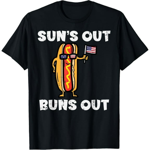 4th July Hotdog US Flag Suns Out Funny America Women Men Kid T-Shirt Tops Tee