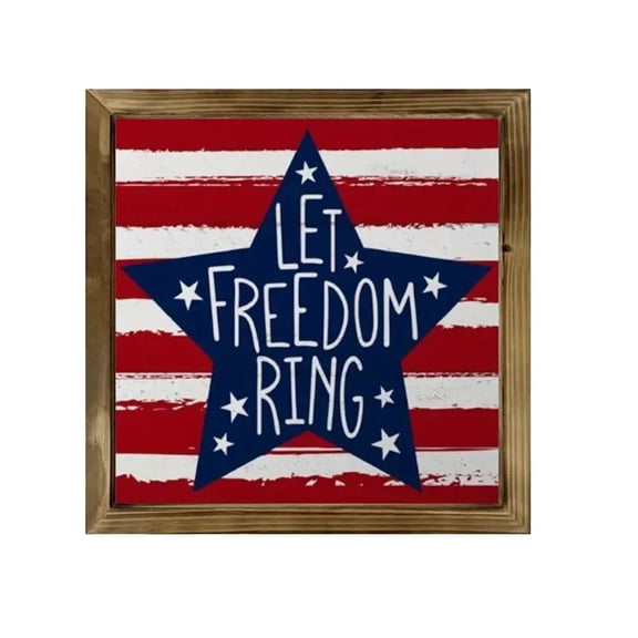 4th of July Independence Day Memorial Day Wall Art 8" Wooden Frame Decorative Painting with Double-sided Tape Gift for Friends Family for Living Room Cafe, B