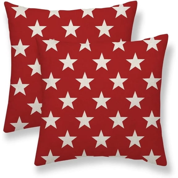 4th of July Independence Day Pillow Covers 18x18 Set of 2, Memorial Day Red Star Throw Pillow Covers American Patriotic Outdoor Cushion Cases Linen Decorative for Couch Sofa