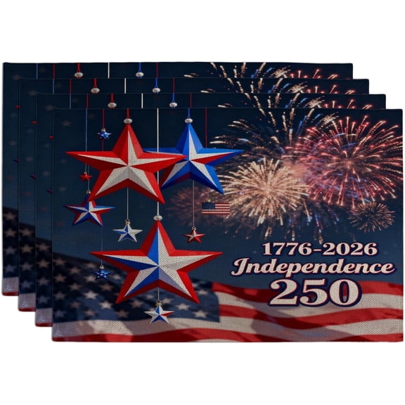 4th of July Independence Day Placemats Set of 4, 12x18 Inch, 250 Years USA Anniversary 4Pcs Table Mats for Dinning, Star Patriotic Holiday Home Kitchen Decor