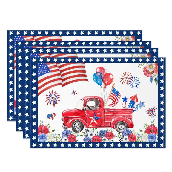 4th of July Independence Day Placemats - Set of 4, Patriotic Table Mats for Home Decorations, American USA Flag Place mats, Red White Blue Stripes Stars Placemats