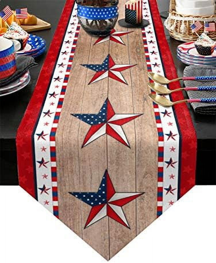 4th of July Independence Day Table RunnerCotton LinenLong 90 Inches