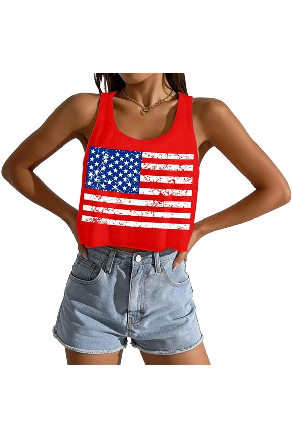4th of July Independence Day Womens Tank Tops Crew Neck Sleeveless With Rugby Print Comfortable Camisole For Athletic Style Patriotic Summer Casual Basic Cute Shirts Size XL