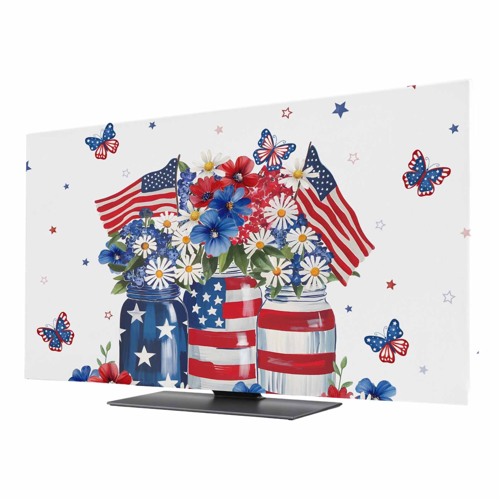 4th of July Indoor TV Cover 50 Inch Red Blue Floral Vase Elastic TV ...