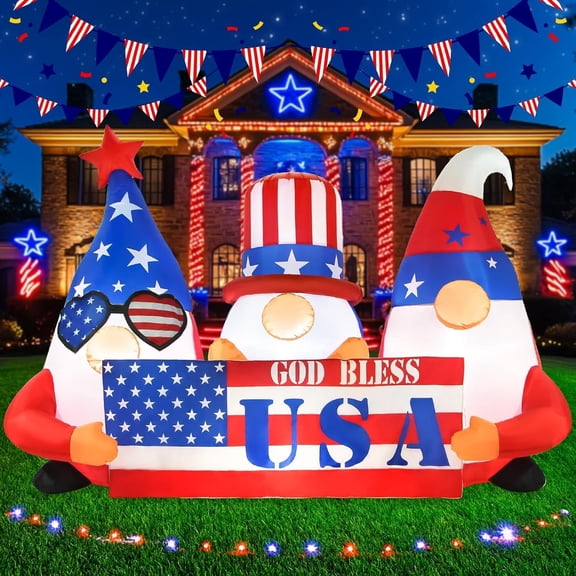 4th of July Inflatables Outdoor Decorations 6FT Long Patriotic Inflatable Memorial Independence Day Blow Up Gnome American Flag Led Lights Fourth of July Blow Ups Garden Yard Lawn Dcor
