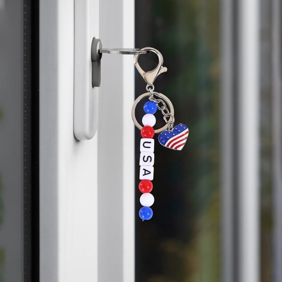 4th of July Keychain for Women Man, Beaded Star Key Rings with Red White Blue Colors, Patriotic Accessories for Outfits Gifts, Independence Day Keychain for Celebration