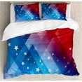 thumbnail image 1 of 4th of July King Size Duvet Cover Set, Independence Day Themed Abstract Diamond Rhombus with Star Liberty Freedom, Decorative 3 Piece Bedding Set with 2 Pillow Shams, Red White Blue, by Ambesonne, 1 of 3