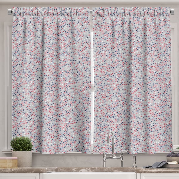 4th of July Kitchen Curtains, American Independence Day Theme Repeated Colorful Star Shapes, Two Panels Drapes with Rod Pocket Room Decor, 55" X 45", Pale Grey and Multicolor, by Ambesonne