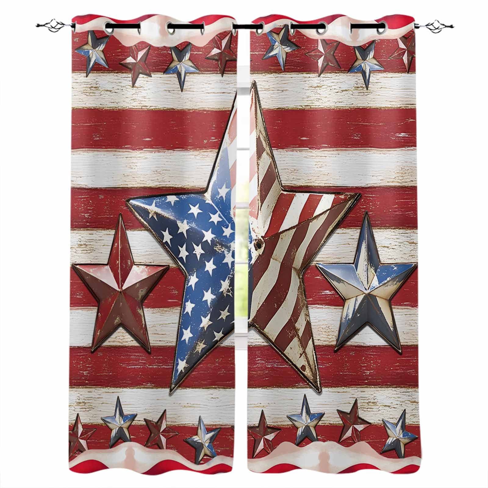 4th of July Kitchen Curtains Independence Day Patriotic Star Cafe Short ...