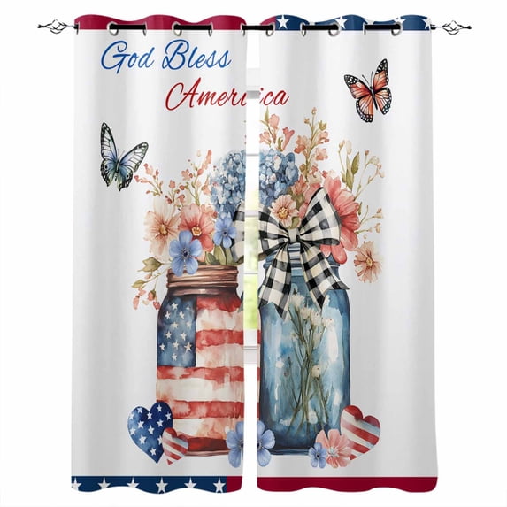 4th of July Kitchen Curtains Independence Day Spring Floral Love Heart Flowers Cafe Short Curtains for Bathroom Blackout Window Curtain Small Window Treatment Drapes for Bedroom 27.5"x39"x2