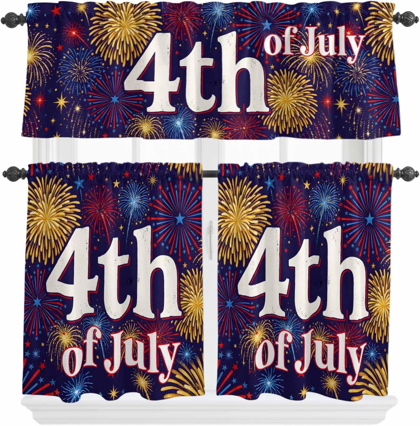 4th of July Kitchen Curtains Set, Independence Day Red Blue Star ...