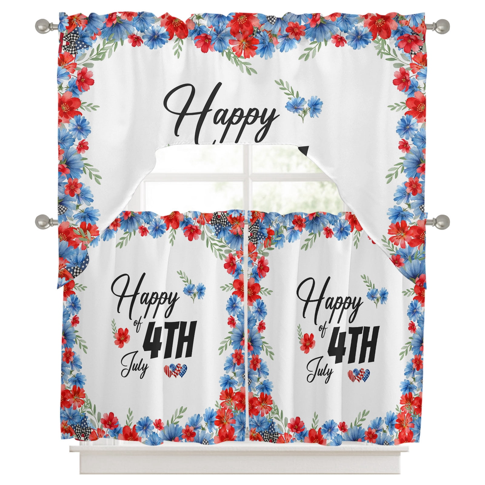 4th of July Kitchen Curtains Swag Valance and Tier Curtains Set 24 Inch ...