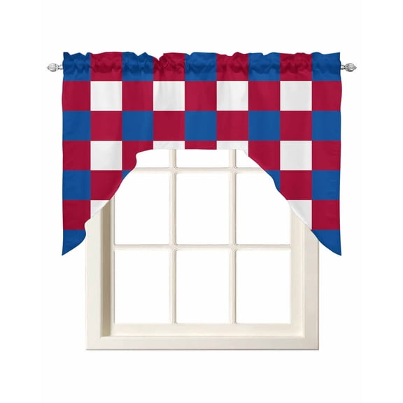 4th of July Kitchen Curtains Swag Valance for Windows/Bathroom/Cafe, Independence Day Red Blue White Plaid Checkered Rod Pocket Drape Panel Swag Curtain Valance for Bedroom/Living Room 55''x36''