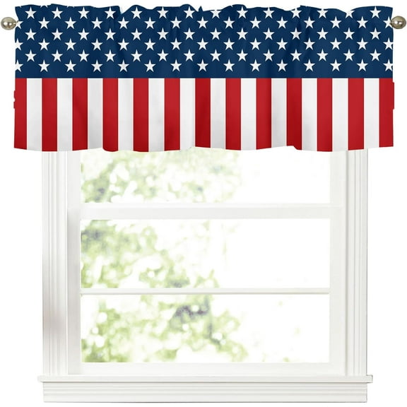 4th of July Kitchen Curtains Valances for Windows Blue Red White Stars Valance Farmhouse Short Rod Pocket Window Curtain 1 Panel for Patriotic Independence Day Window Treatment Decorations 54x18inch