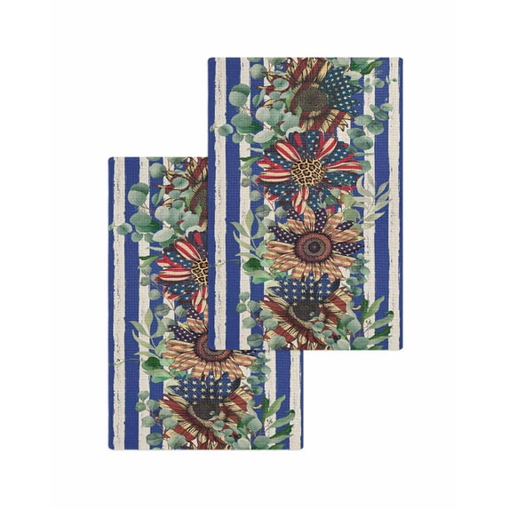 4th of July Kitchen Dish Towels for Drying Dishes Set of 2, Blue Striped Independence Day Star Botanical Waffle Weave Microfiber Terry Hand Tea Bathroom Towels Quick Dry & Absorbent Towel 15.7x23.6